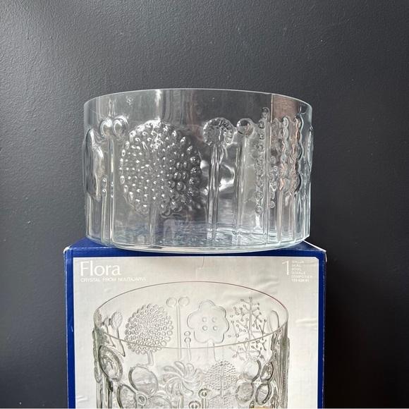 Arabia Finland Flora Large Clear Crystal Glass Bowl w Box Mid Century Modern MCM - Picture 3 of 8